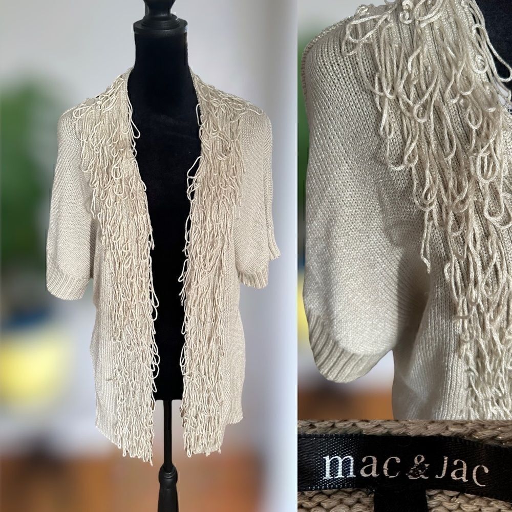 Mac & Jac Fringe Ruffle Short Sleeve Cardigan Sweater Size S Small